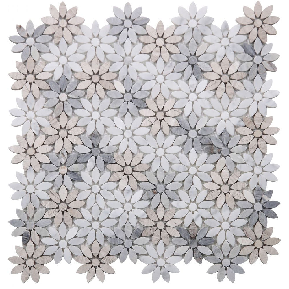 Elysium Tiles Daisy Wild Sky 12.5" x 12.75" Marble Mosaic Tile