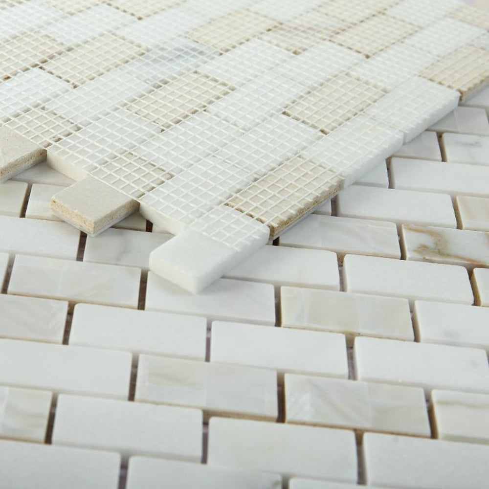 Elysium Tiles Diana Brick Calacatta 11.75" x 11.75" Marble Mosaic Tile