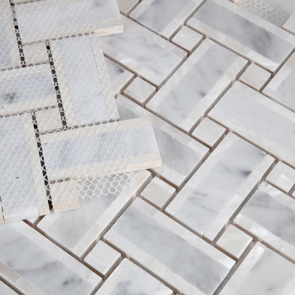 Elysium Tiles Diana Cross Carrara 12.25" x 12.25" Marble Mosaic Tile