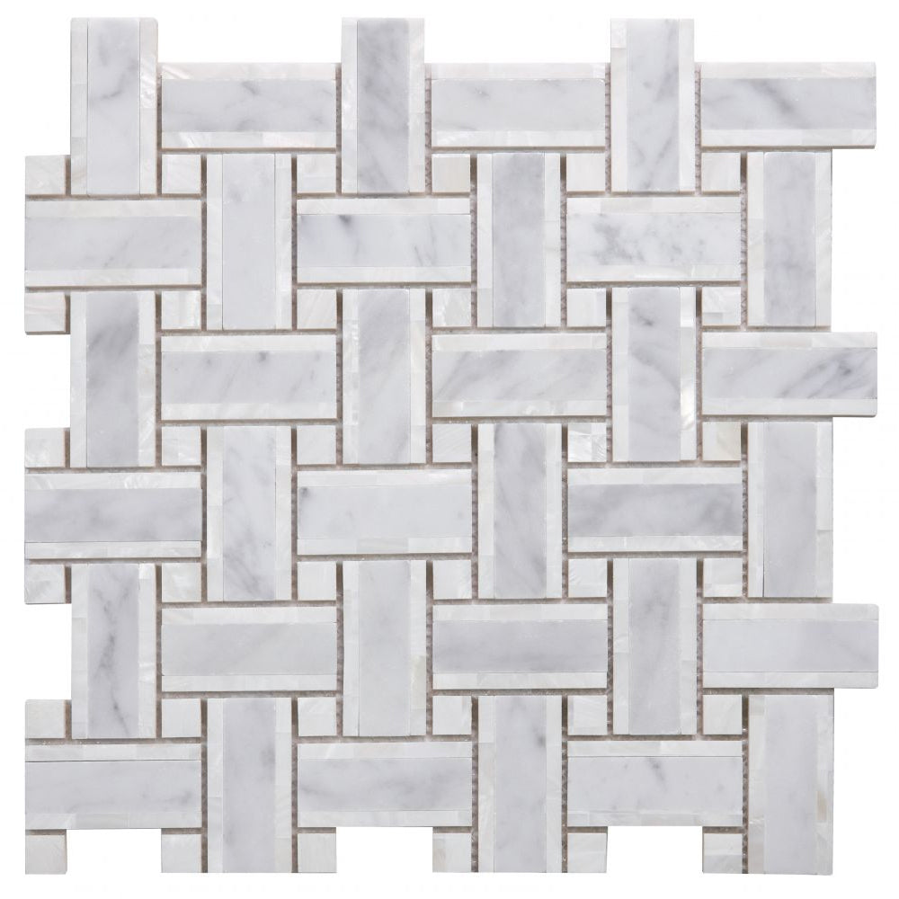 Elysium Tiles Diana Cross Carrara 12.25" x 12.25" Marble Mosaic Tile