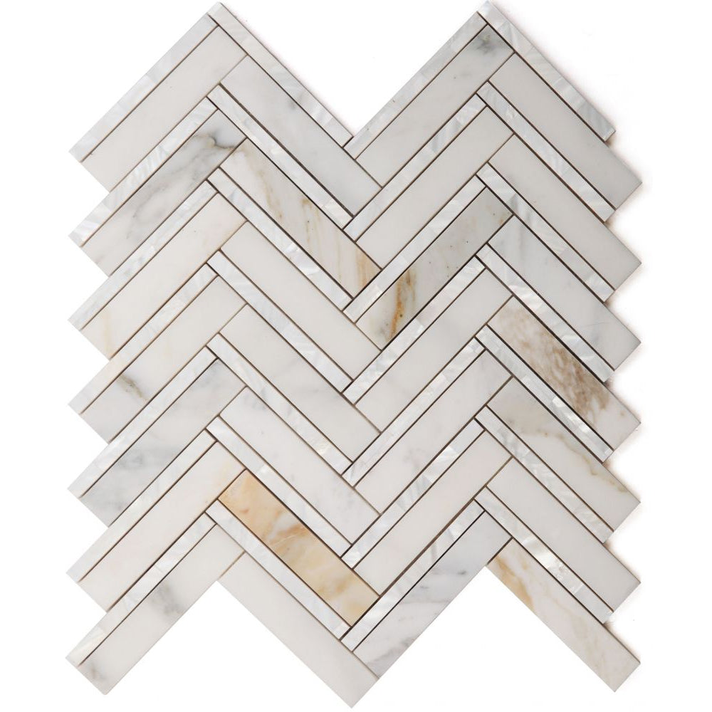 Elysium Tiles Diana Herringbone Calacatta 11" x 11.75" Marble Mosaic Tile