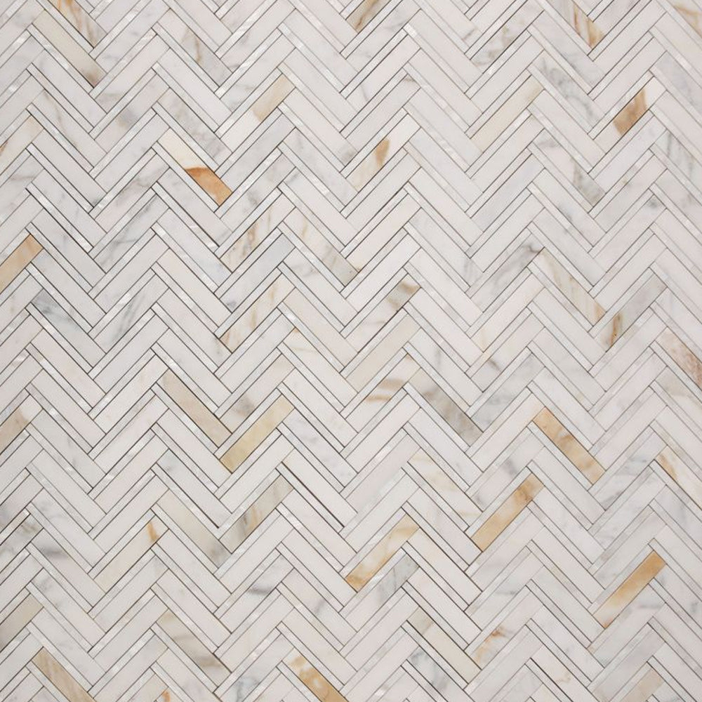 Elysium Tiles Diana Herringbone Calacatta 11" x 11.75" Marble Mosaic Tile