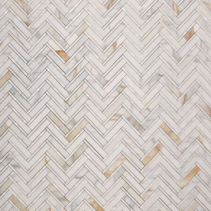 Elysium Tiles Diana Herringbone Calacatta 11" x 11.75" Marble Mosaic Tile