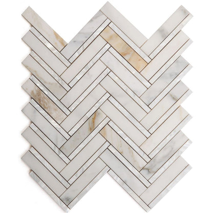 Elysium Tiles Diana Herringbone Calacatta 11" x 11.75" Marble Mosaic Tile