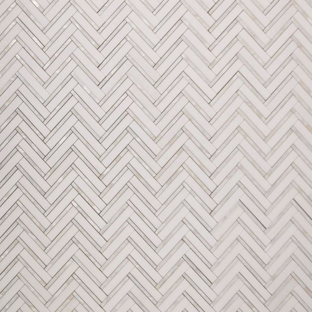 Elysium Tiles Diana Herringbone Thassos 11" x 11.75" Marble Mosaic Tile