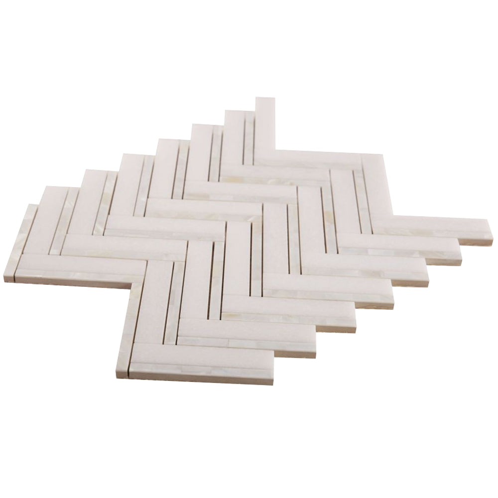 Elysium Tiles Diana Herringbone Thassos 11" x 11.75" Marble Mosaic Tile