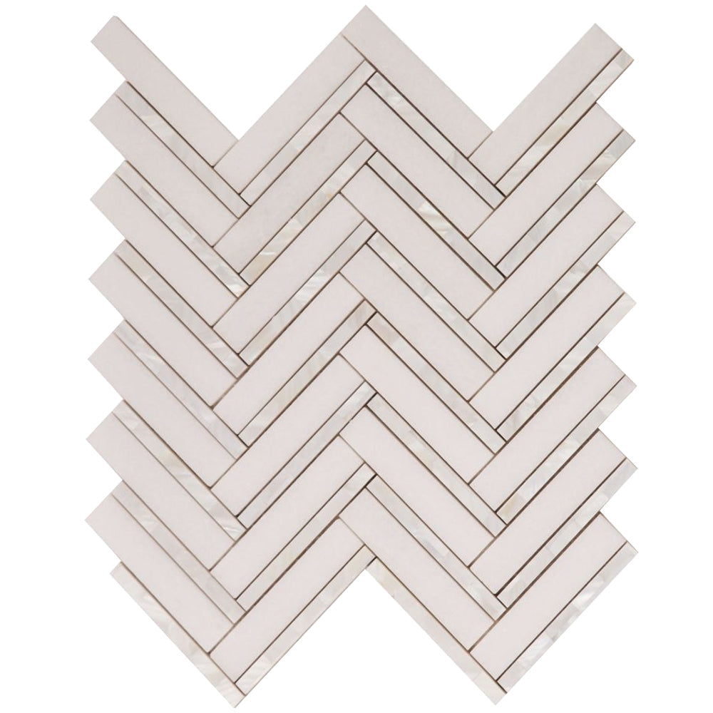 Elysium Tiles Diana Herringbone Thassos 11" x 11.75" Marble Mosaic Tile