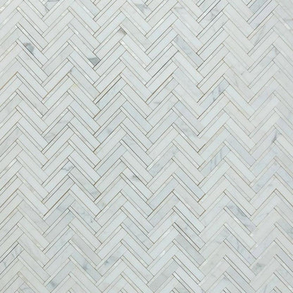 Elysium Tiles Diana Herringbone White 11" x 11.75" Marble Mosaic Tile