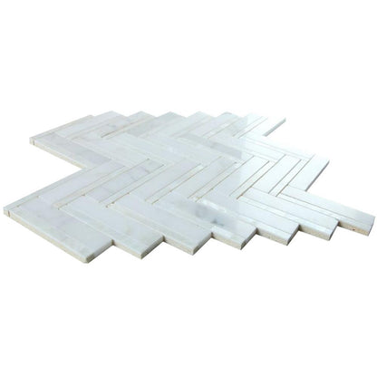 Elysium Tiles Diana Herringbone White 11" x 11.75" Marble Mosaic Tile