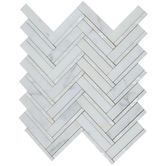 Elysium Tiles Diana Herringbone White 11" x 11.75" Marble Mosaic Tile