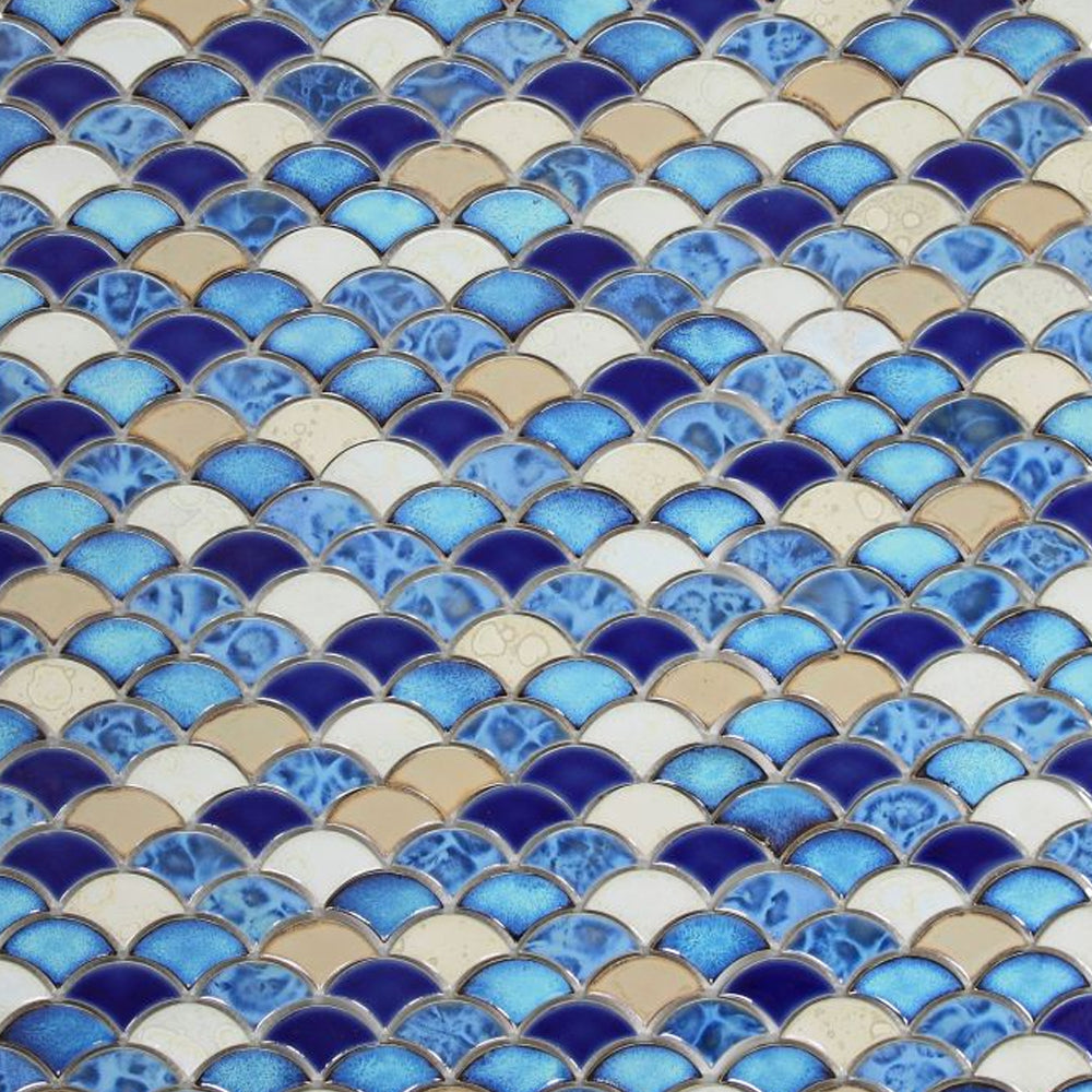 Elysium Tiles Dragon Scale Blue 10" x 12" Porcelain Mosaic Tile