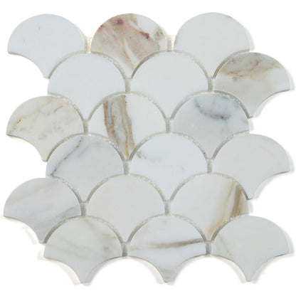 Elysium Tiles Dragon Scale Calacatta Gold Polished 9.75" x 10" Marble Mosaic Tile