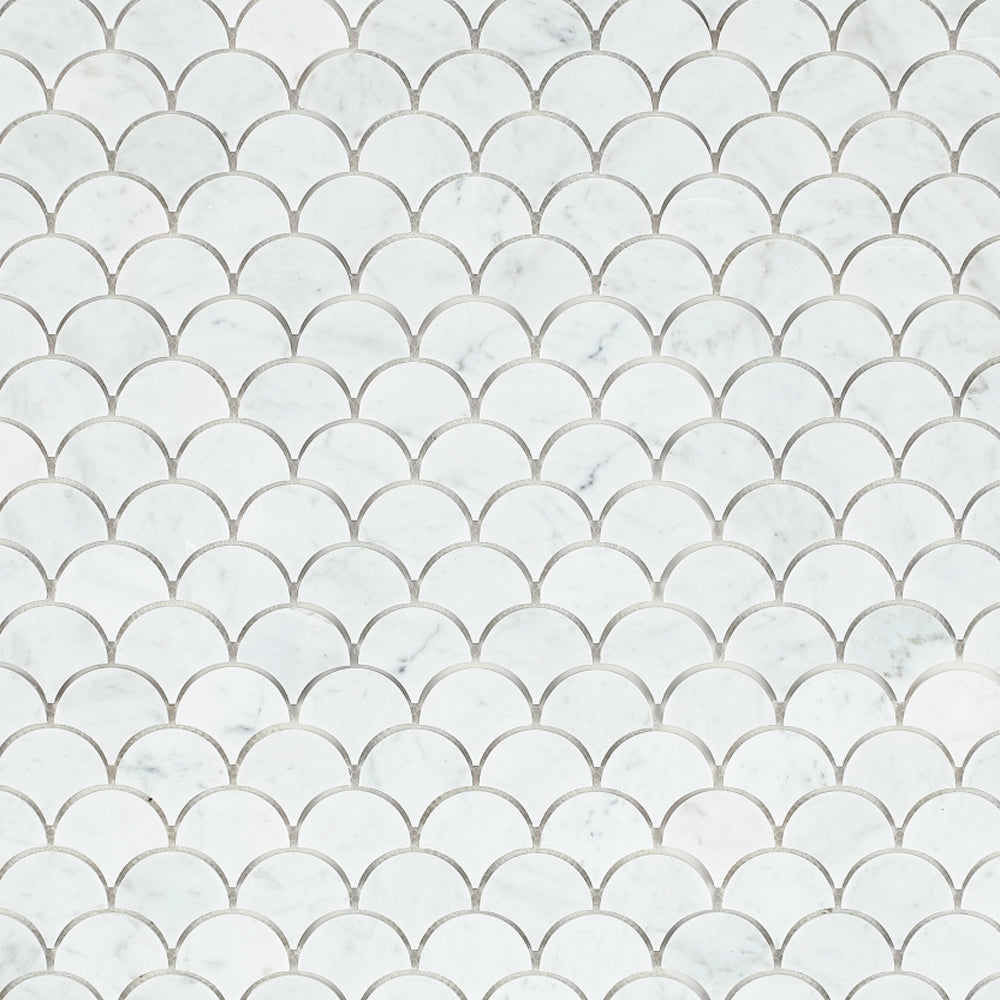 Elysium Tiles Dragon Scale Carrara 9.75" x 9.75" Marble Mosaic Tile