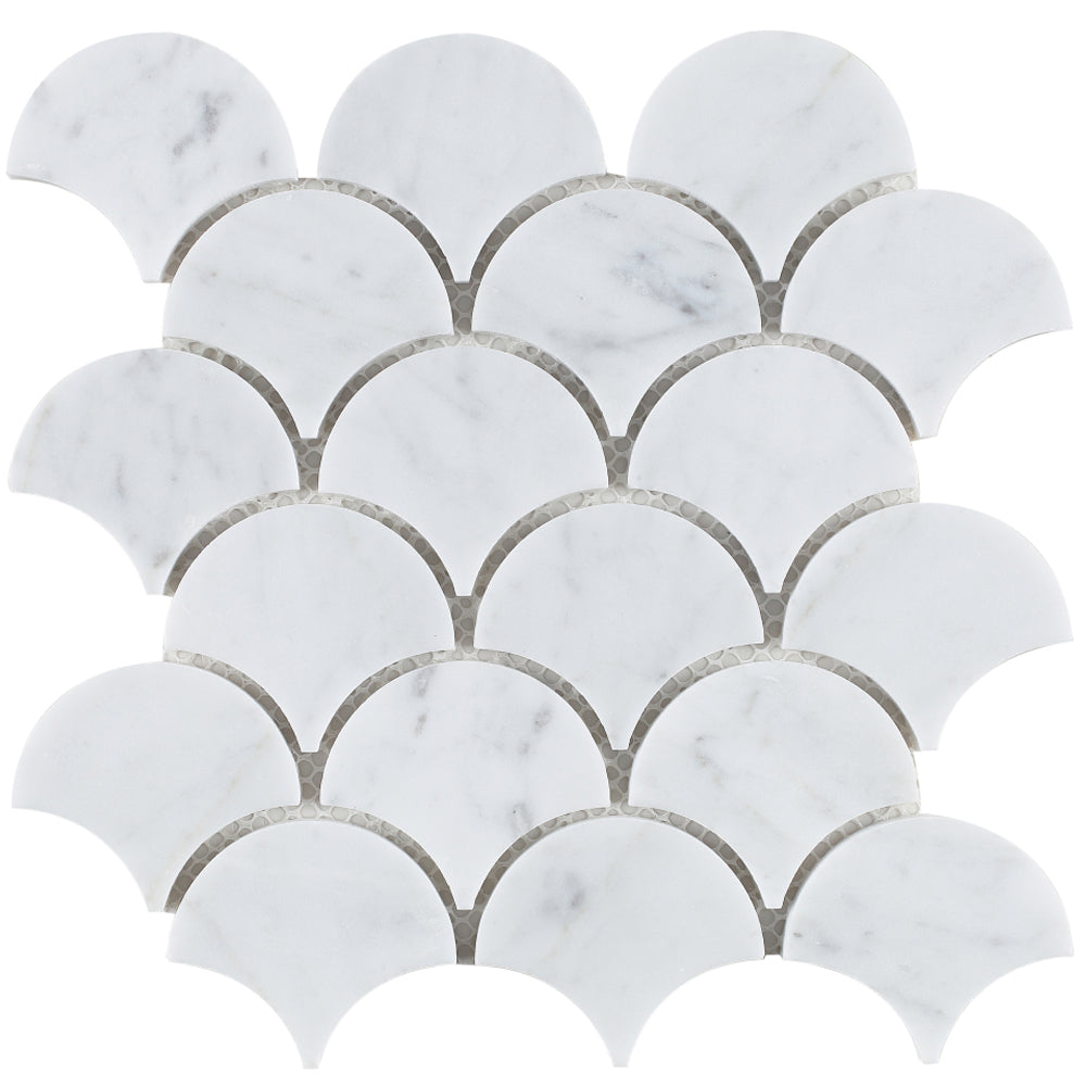 Elysium Tiles Dragon Scale Carrara 9.75" x 9.75" Marble Mosaic Tile