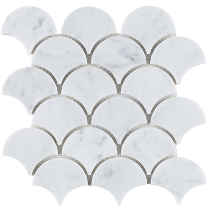 Elysium Tiles Dragon Scale Carrara 9.75" x 9.75" Marble Mosaic Tile