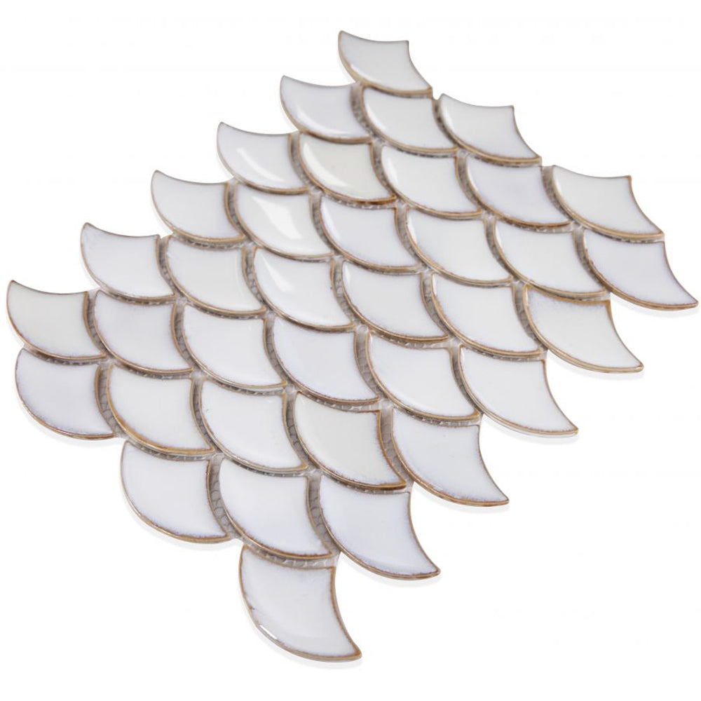 Elysium Tiles Dragon Scale Fancy White 9.75" x 12" Mosaic Tile