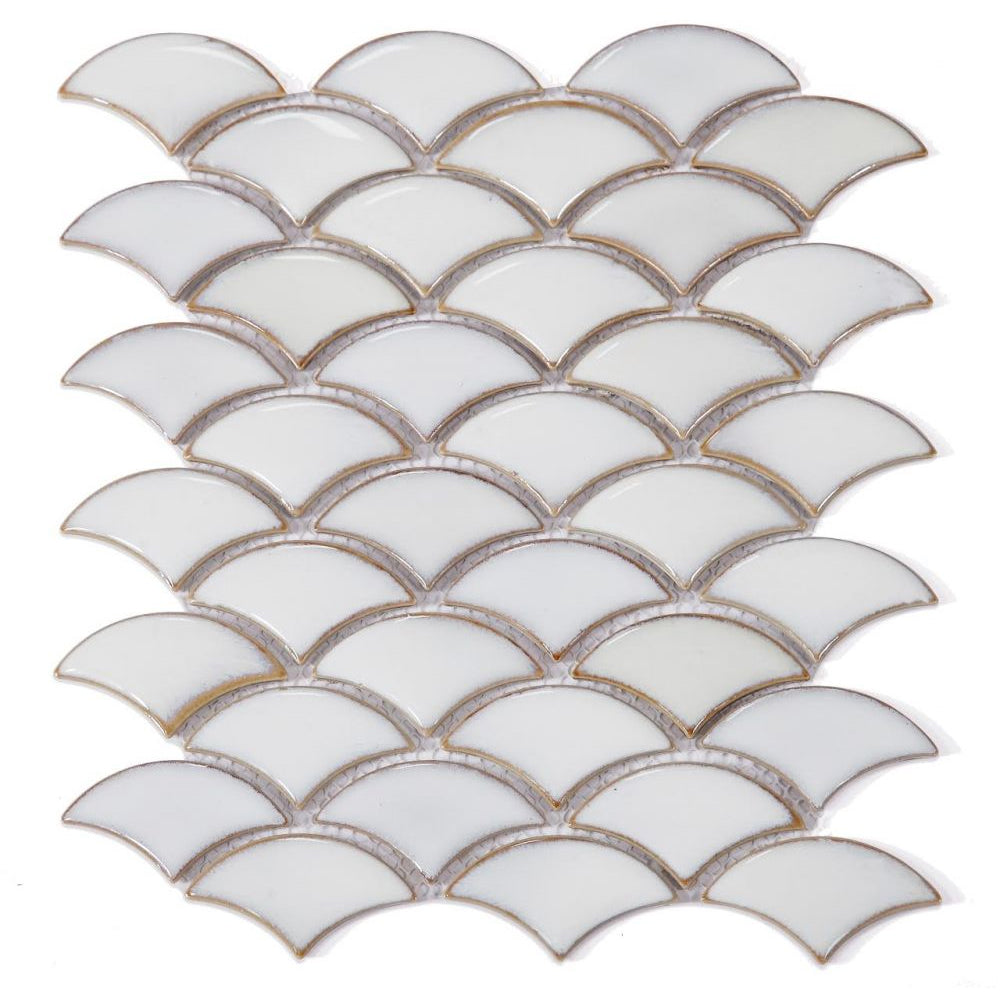 Elysium Tiles Dragon Scale Fancy White 9.75" x 12" Mosaic Tile