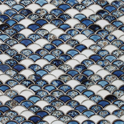 Elysium Tiles Dragon Scale Ocean 9.75" x 12" Glass Mosaic Tile