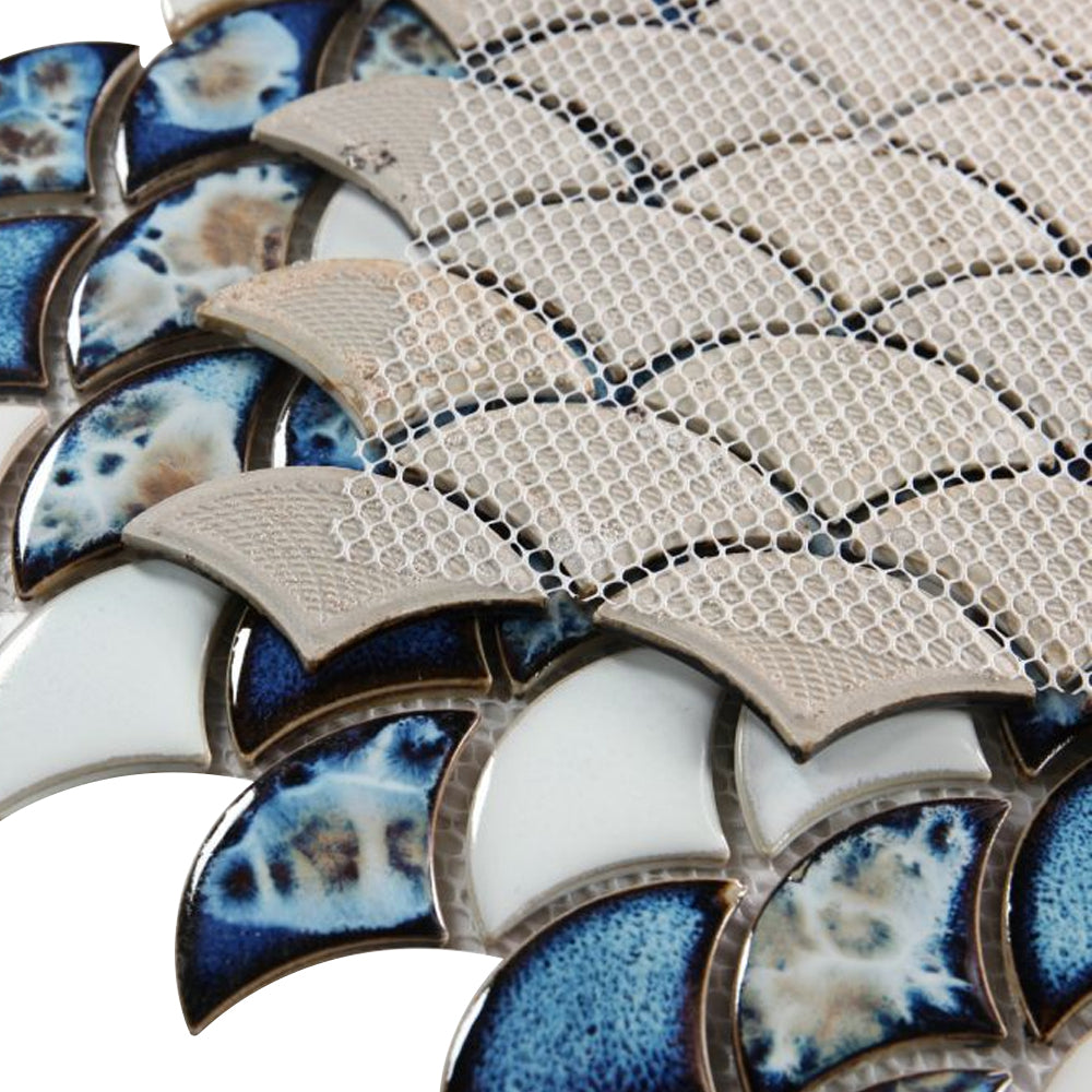 Elysium Tiles Dragon Scale Ocean 9.75" x 12" Glass Mosaic Tile