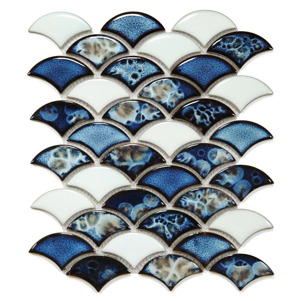 Elysium Tiles Dragon Scale Ocean 9.75" x 12" Glass Mosaic Tile