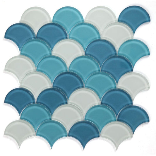 Elysium Tiles Dragon Scale Ocean Glass 12" x 12" Glass Mosaic Tile