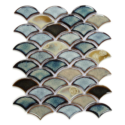 Elysium Tiles Dragon Scale Olive 10" x 12" Glass Mosaic Tile