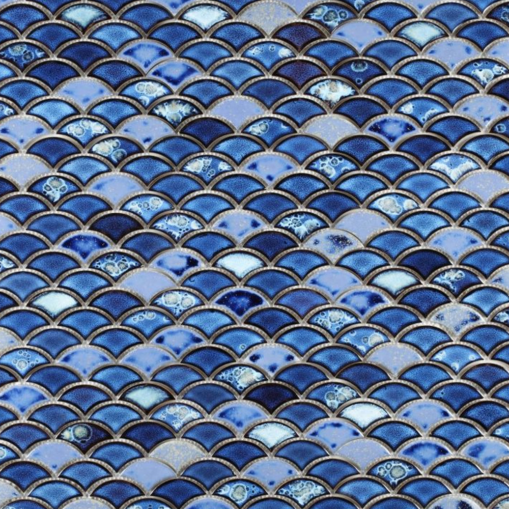 Elysium Tiles Dragon Scale Royal Blue 9.75" x 12" Glass Mosaic Tile