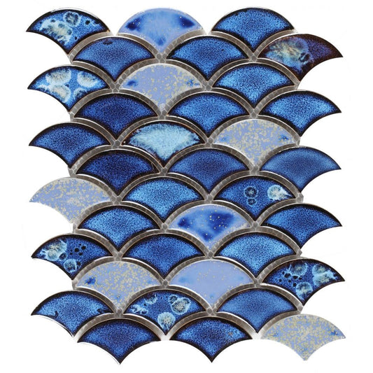 Elysium Tiles Dragon Scale Royal Blue 9.75" x 12" Glass Mosaic Tile