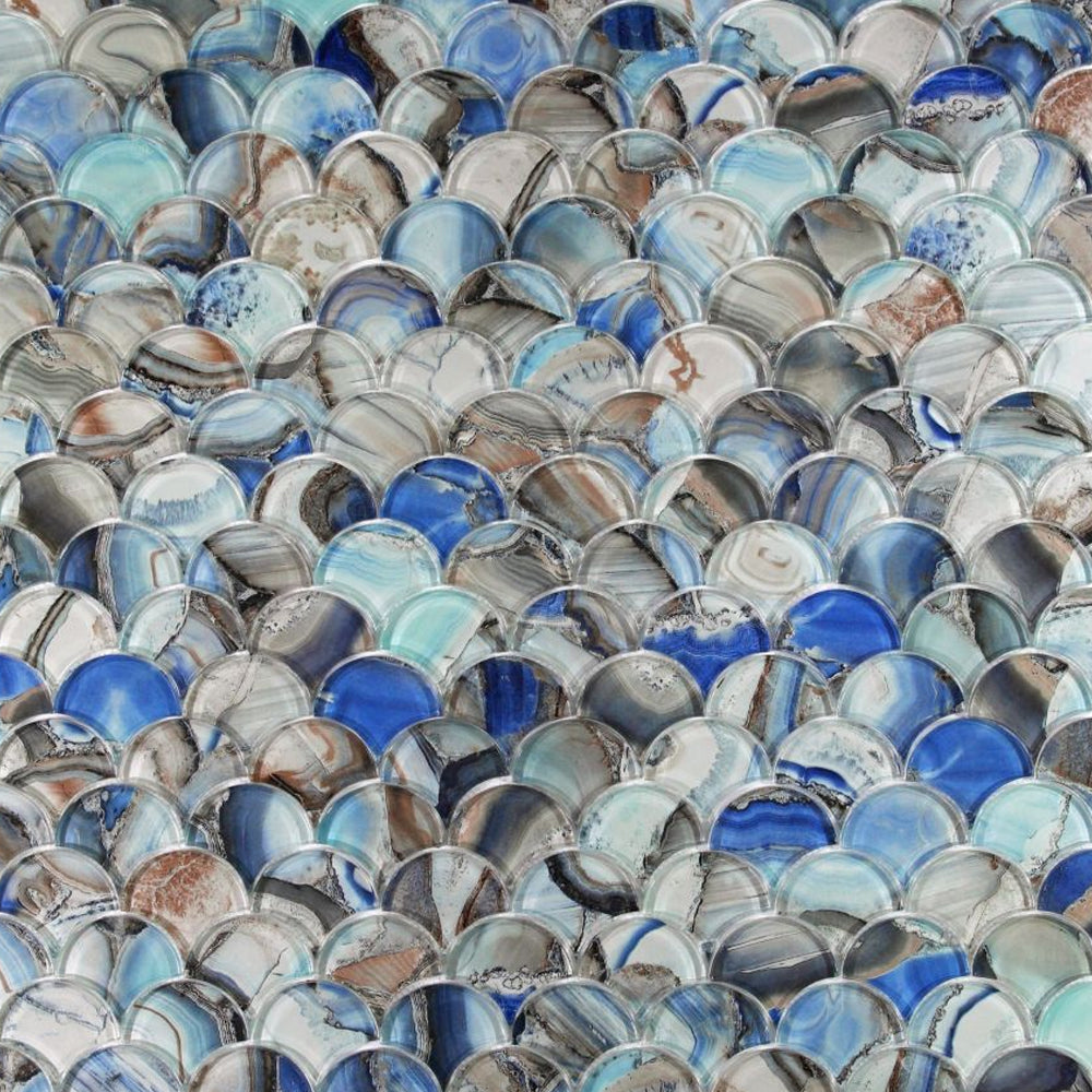 Elysium Tiles Dragon Scale Shell Blue 9.5" x 9.75" Glass Mosaic Tile