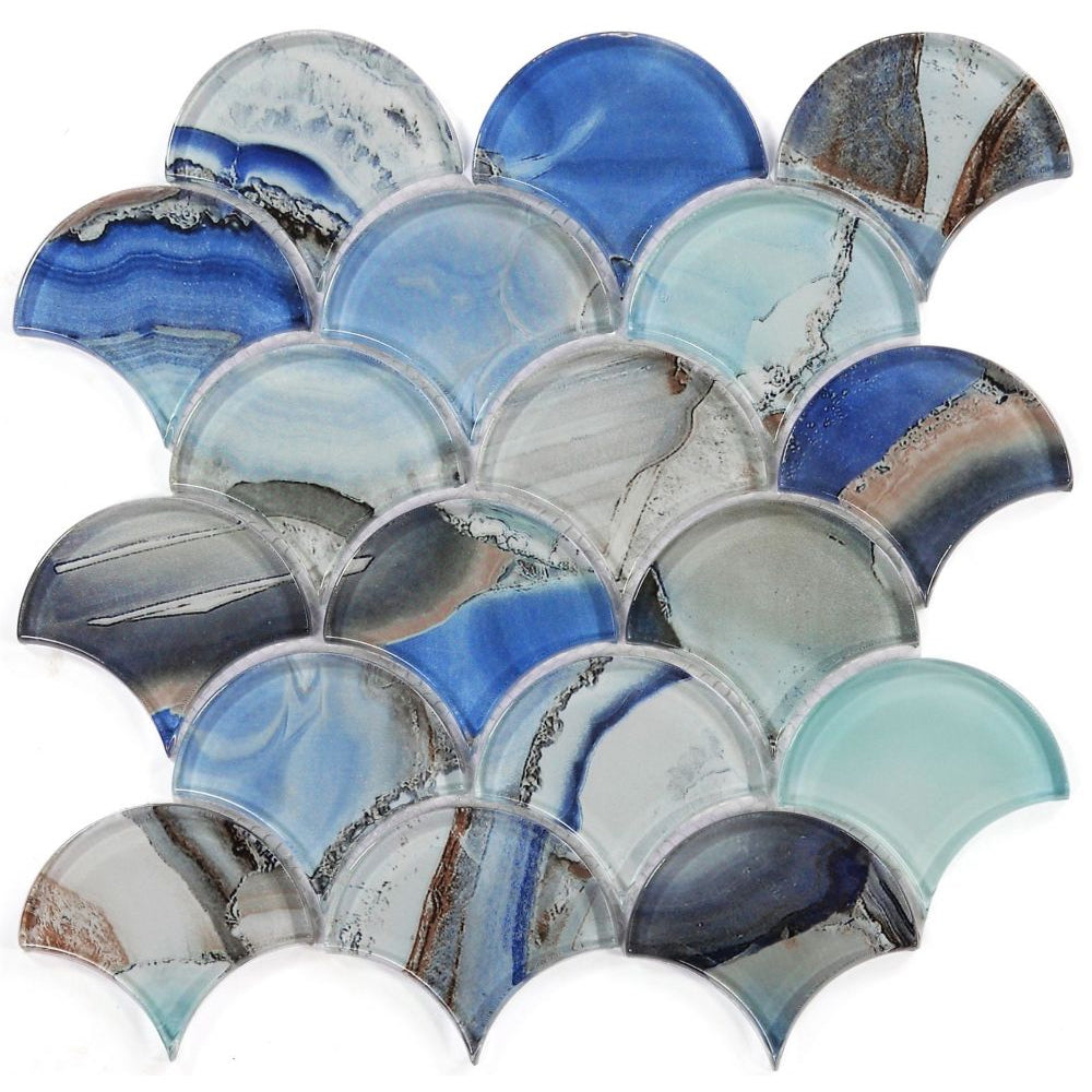 Elysium Tiles Dragon Scale Shell Blue 9.5" x 9.75" Glass Mosaic Tile