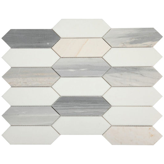 Elysium Tiles Elongated Hex Blue New 11.75" x 15" Marble Mosaic Tile