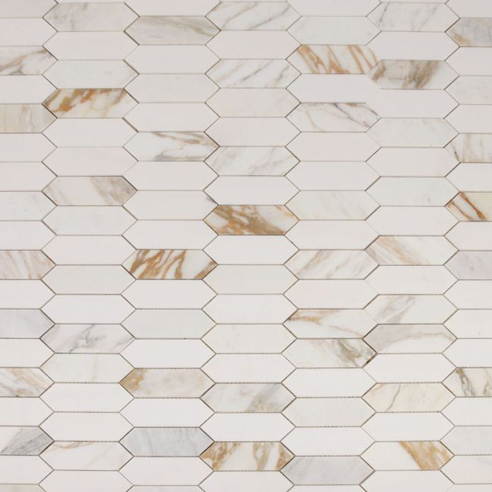 Elysium Tiles Elongated Hex Calacatta 11.75" x 15" Marble Mosaic Tile