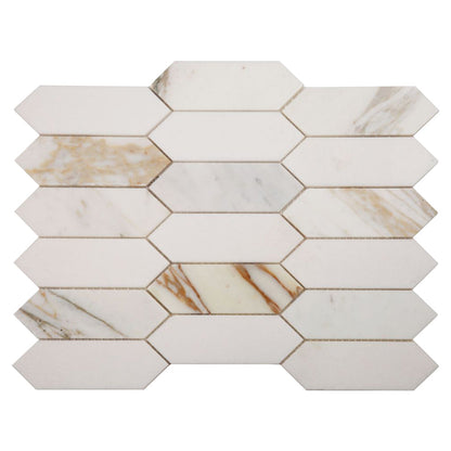 Elysium Tiles Elongated Hex Calacatta 11.75" x 15" Marble Mosaic Tile