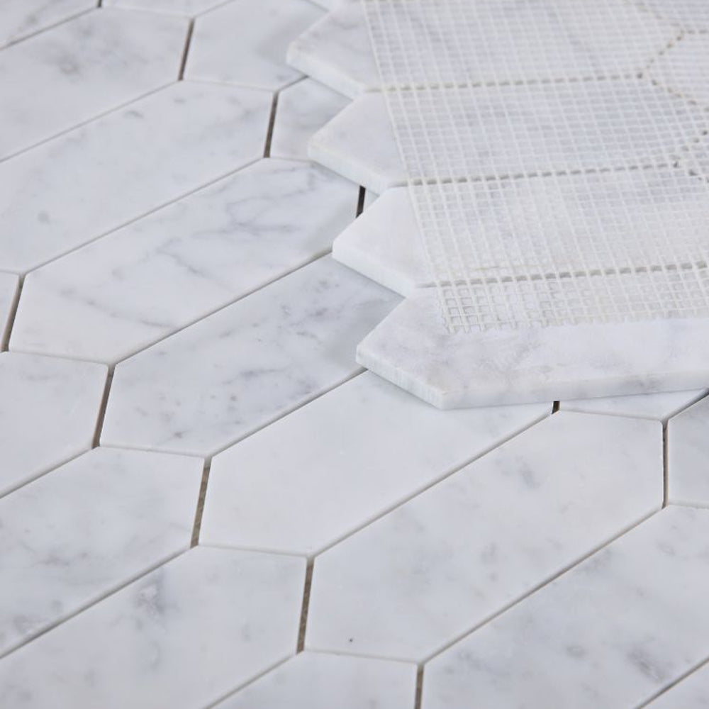 Elysium Tiles Elongated Hex Carrara Honed 11.75" x 15" Marble Mosaic Tile