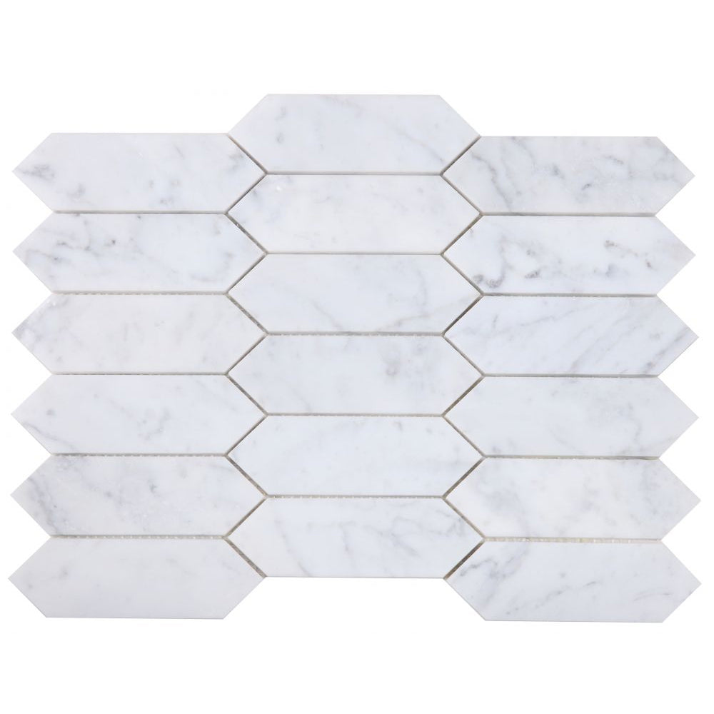 Elysium Tiles Elongated Hex Carrara Honed 11.75" x 15" Marble Mosaic Tile