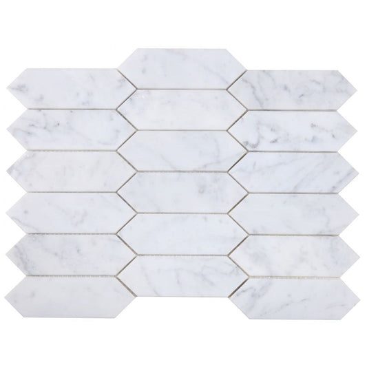 Elysium Tiles Elongated Hex Carrara Honed 11.75" x 15" Marble Mosaic Tile