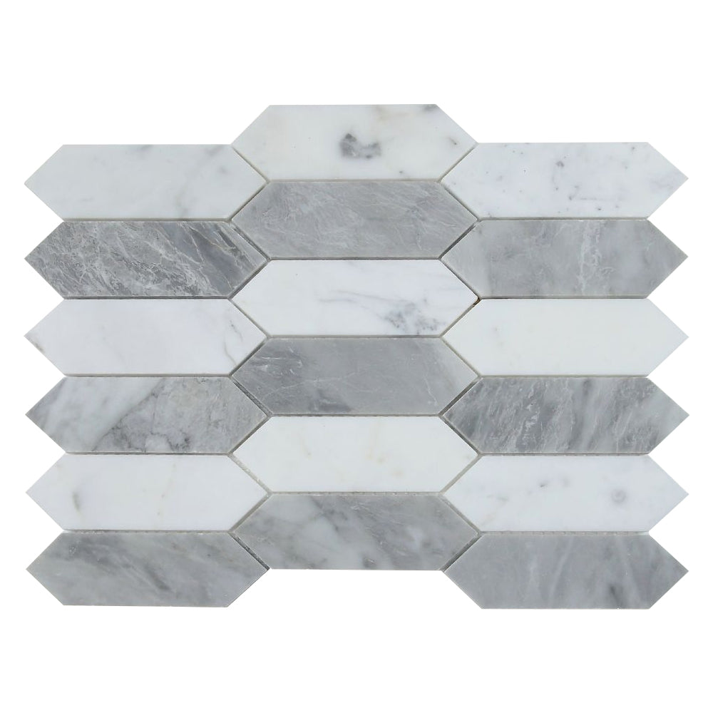 Elysium Tiles Elongated Hex Dusk 11.75" x 15" Marble Mosaic Tile