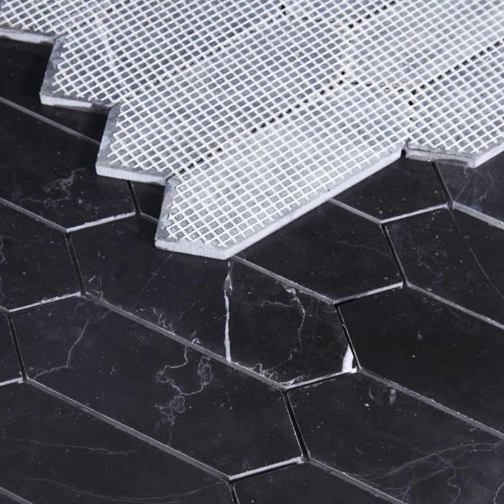 Elysium Tiles Elongated Hex Marquina 11.75" x 15" Marble Mosaic Tile