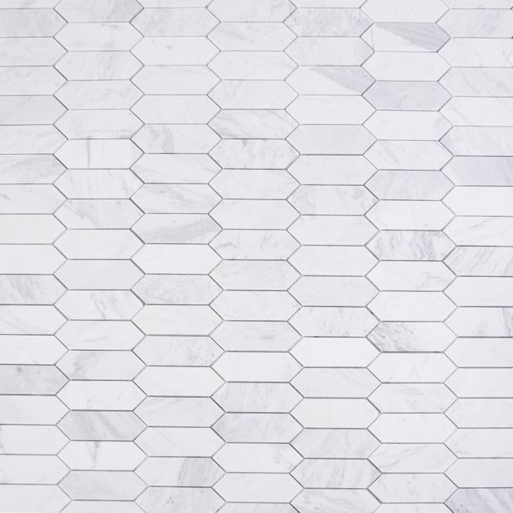 Elysium Tiles Elongated Hex White 11.75" x 15" Marble Mosaic Tile