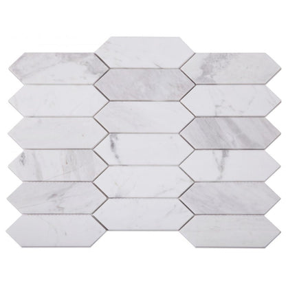 Elysium Tiles Elongated Hex White 11.75" x 15" Marble Mosaic Tile