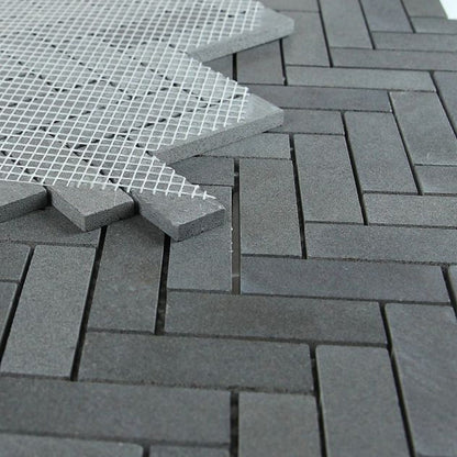 Elysium Tiles Herringbone Basalt 11" x 12.5" Basalt Mosaic Tile