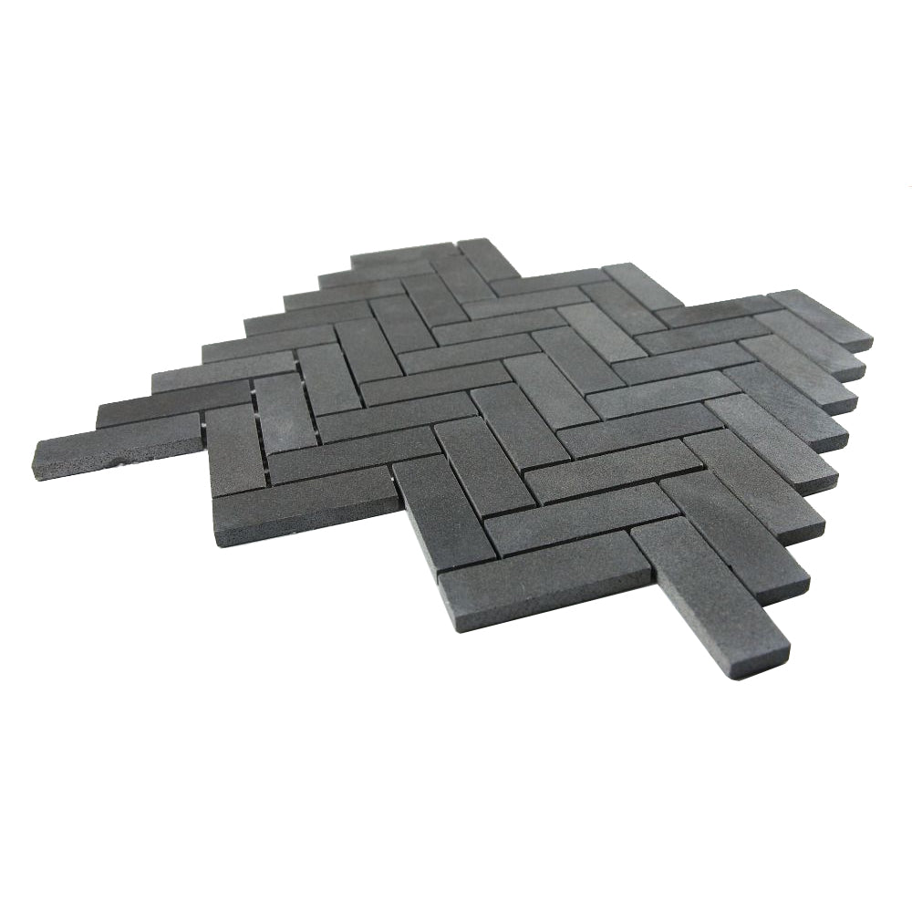 Elysium Tiles Herringbone Basalt 11" x 12.5" Basalt Mosaic Tile