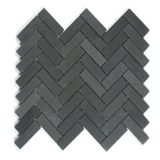 Elysium Tiles Herringbone Basalt 11" x 12.5" Basalt Mosaic Tile