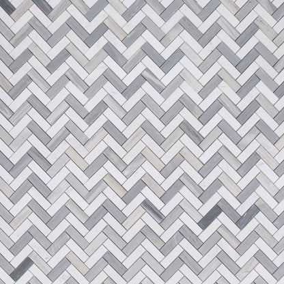 Elysium Tiles Herringbone Blue 11" x 12.5" Marble Mosaic Tile