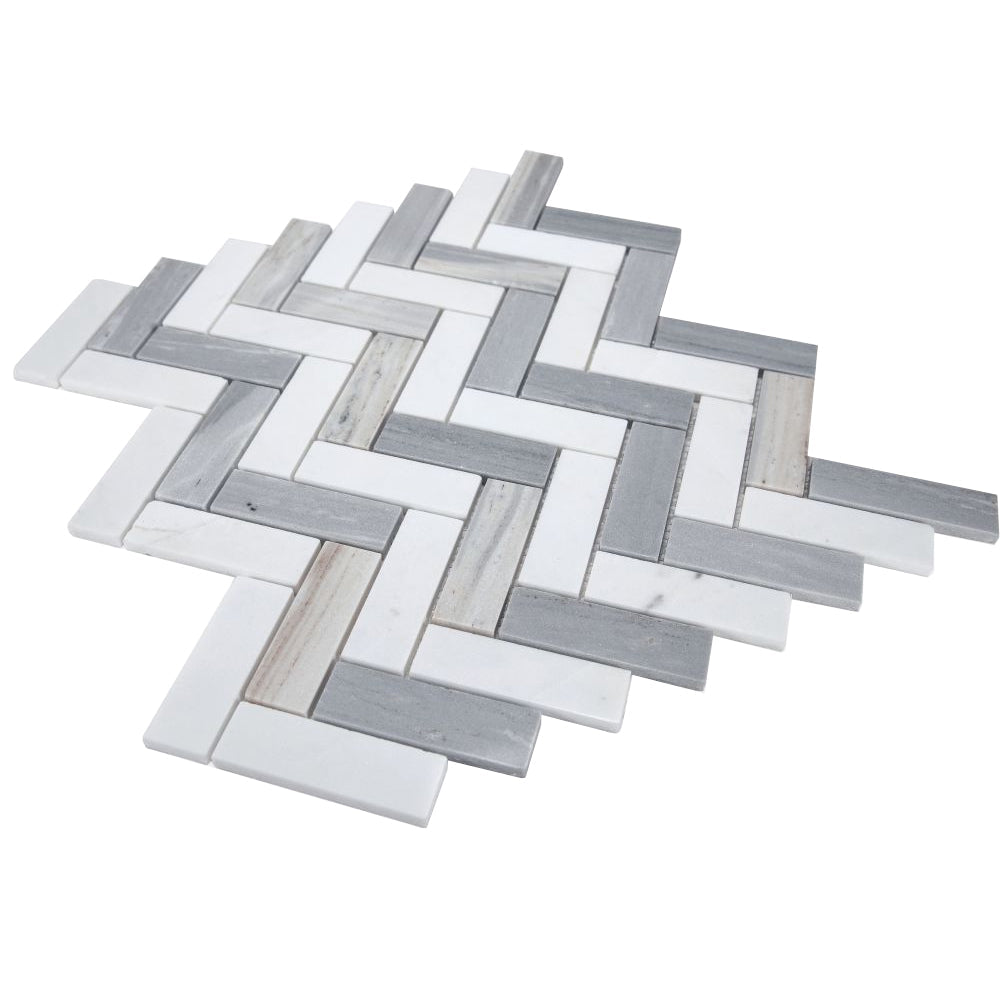 Elysium Tiles Herringbone Blue 11" x 12.5" Marble Mosaic Tile