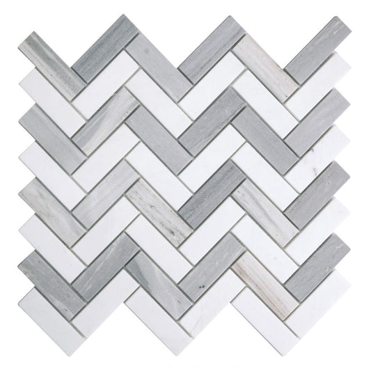 Elysium Tiles Herringbone Blue 11" x 12.5" Marble Mosaic Tile