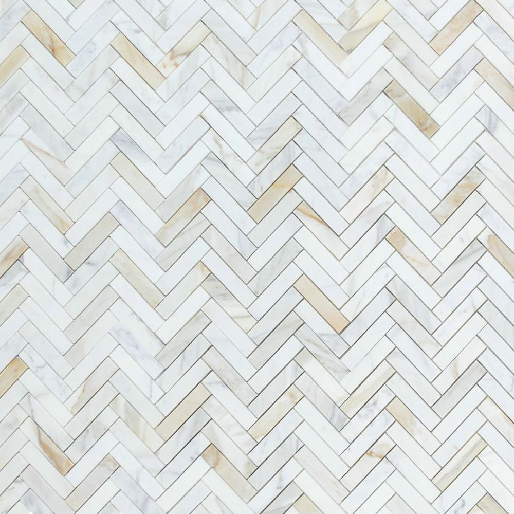 Elysium Tiles Herringbone Calacatta Gold Honed 11.25" x 11.25" Marble Mosaic Tile