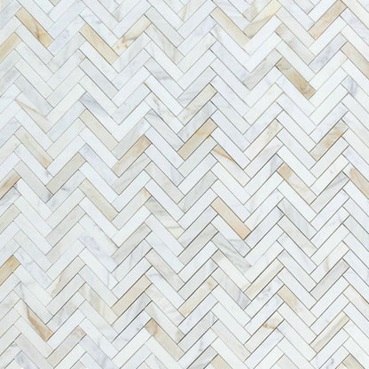 Elysium Tiles Herringbone Calacatta Gold Honed 11.25" x 11.25" Marble Mosaic Tile