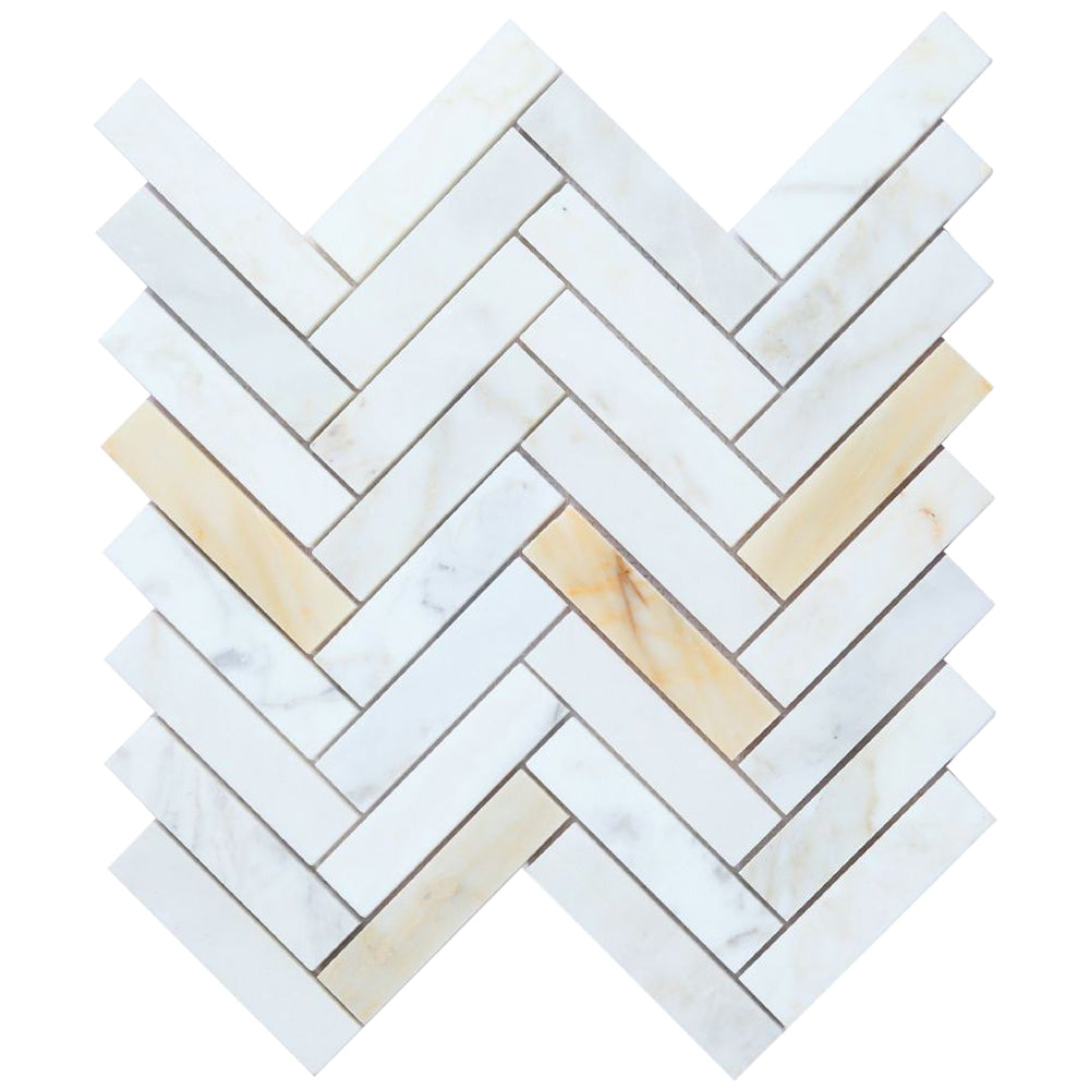 Elysium Tiles Herringbone Calacatta Gold Honed 11.25" x 11.25" Marble Mosaic Tile