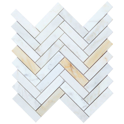 Elysium Tiles Herringbone Calacatta Gold Honed 11.25" x 11.25" Marble Mosaic Tile